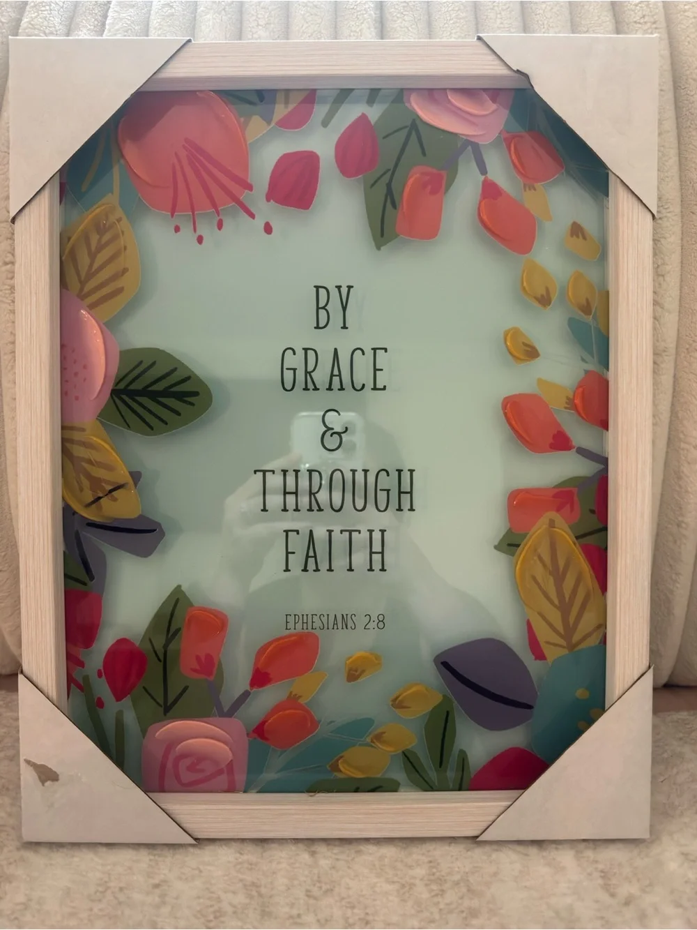 11” x 14” “By Grace & Through Faith” Floral Framed Wall Art